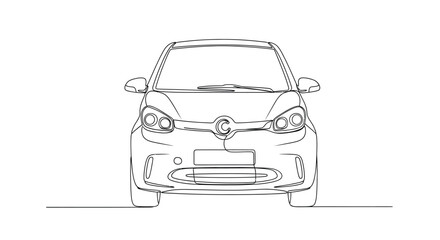 Fototapeta premium Modern Compact City Car Front View in Continuous Line Art