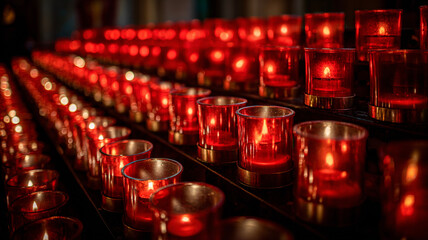 Red Votive Candles in Church