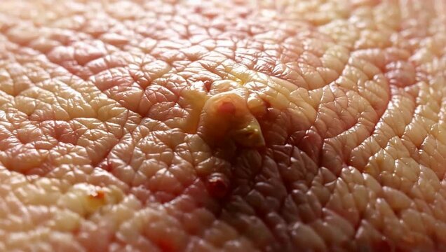 Close-up macro view of inflamed skin texture with raised pustules.