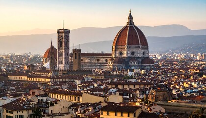 Fototapeta premium Florence at Dawn - A Stunning View of the Duomo and Cityscape.