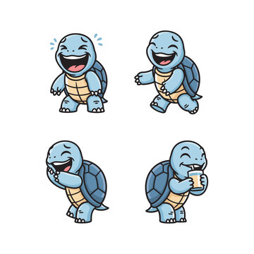 Squirtle character illustrations showcasing different emotions and actions in a playful cartoon style