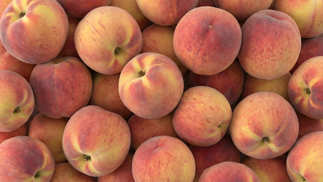 Full Frame Background of Fresh Ripe Peaches, Red and Yellow Summer Fruit Texture