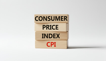 Naklejka premium Consumer Price Index (CPI) Blocks — Minimalist Wooden Toy Letters, Financial Data Visualization