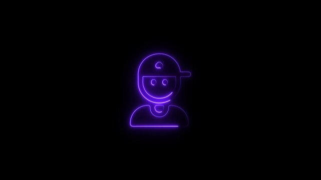 Neon Purple Glowing Avatar Person Wearing Baseball Cap 4k animation video on Black Background