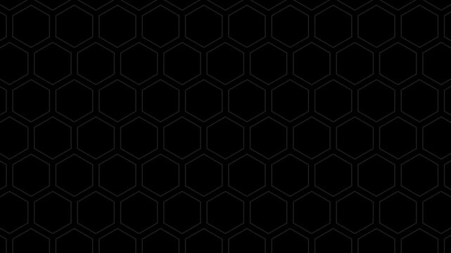 Abstract seamless dark grey hexagonal grid pattern on a deep black background, providing a subtle and sophisticated texture suitable for digital and print designs and web interfaces
