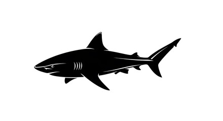 Naklejka premium Black silhouette of a shark swimming.