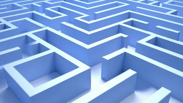 Abstract blue maze pattern with geometric paths and sharp corners