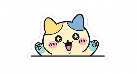 Fototapeta premium Adorable kawaii style cartoon cat sticker design with sparkling eyes peeking over a surface ready to happily greet everyone viewing the cheerful artwork