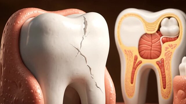 Illustrated tooth with crack and cross section dental care concept