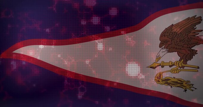 Triangle white pennant waving, loop revealing eagle emblem while magenta glow pulsing for display