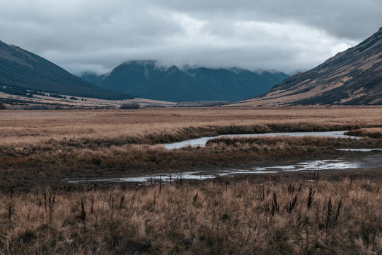 Ohau Moraine Wetlands Near Lake Ohau: Mountain and Cloudscape