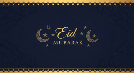 Elegant Eid Mubarak Greeting Card with Golden Crescent Moon and Star
