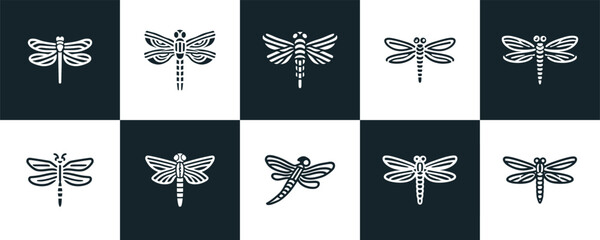 Icon Set Vector of 10 Stylized Dragonfly Insects Nature Elements © Ghaghah24