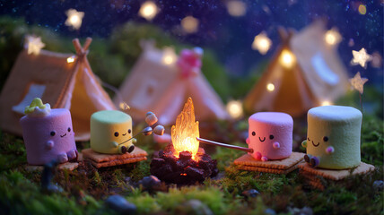 Marshmallow Campfire Night Scene