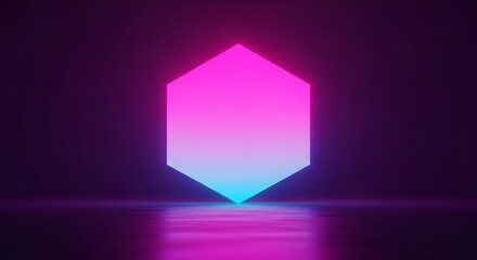 glowing hexagon shape, neon light, futuristic design, dark background