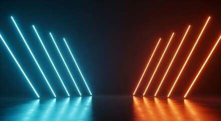 neon lights abstract background, orange and blue glowing lines