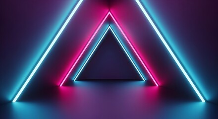 neon triangle tunnel, abstract geometric background