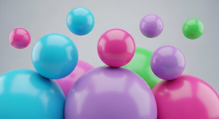 Colorful spheres floating, abstract 3d rendering, vibrant shapes background