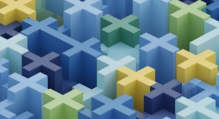 abstract crosses background, geometric shapes, 3d render
