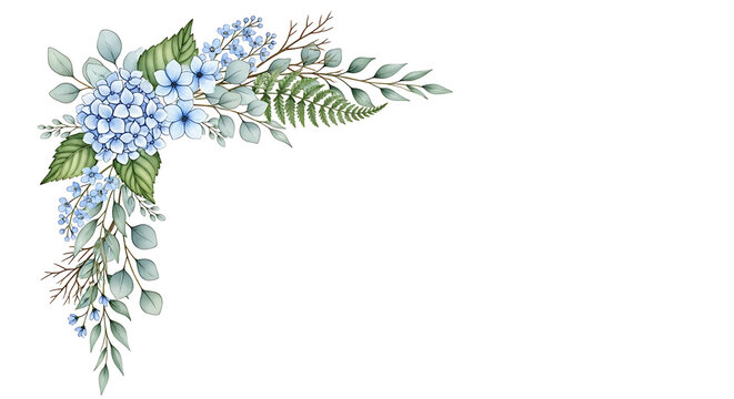 Elegant floral border frame with flowers and lush green plant arrangement