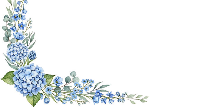 Elegant floral border frame with delicate flowers and lush green plant arrangement