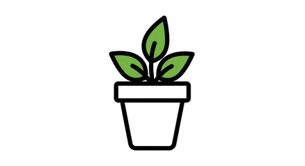 Obraz premium Simple line art illustration of a potted plant with green leaves on a white background.