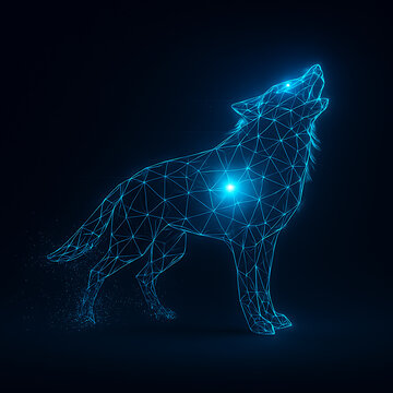 Glowing blue wolf polygonal neon wireframe