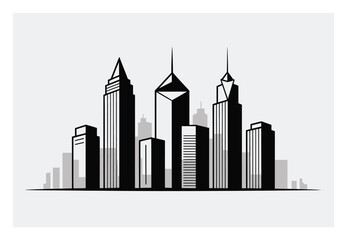 Obraz premium Modern City Skyline Black and White Vector Illustration