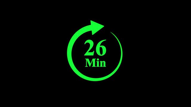 26-minute countdown timer animation in vibrant green against a solid black background, indicating elapsed time.