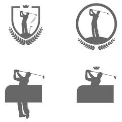 Elegant golf silhouette icons in minimalist and heraldic design styles