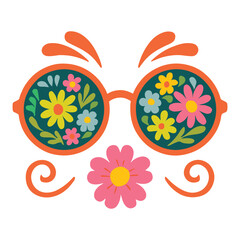 Obraz premium Flower Glasses Face illustration, Hippie Floral Design, Retro Floral Clipart, Boho Flower Power, Groovy Boho Hippie decoration 
