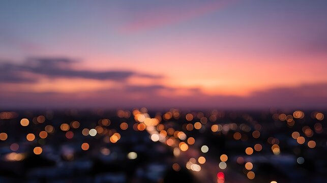 Blurred city lights under a vibrant twilight sky