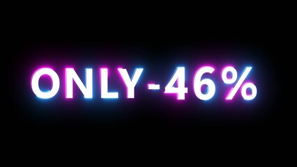Fototapeta premium Neon effect percentage offer illustration. Neon discount text number on black background.