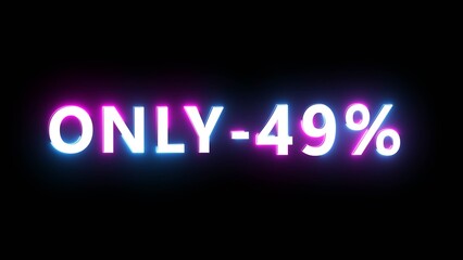 Obraz premium Neon effect percentage offer illustration. Neon discount text number on black background.