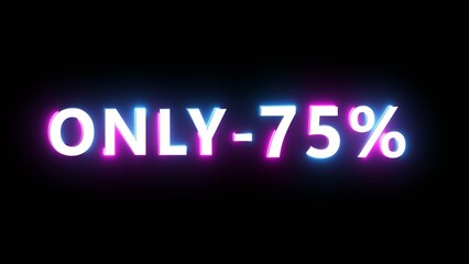 Neon effect percentage offer illustration. Neon discount text number on black background.