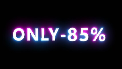 Obraz premium Neon effect percentage offer illustration. Neon discount text number on black background.