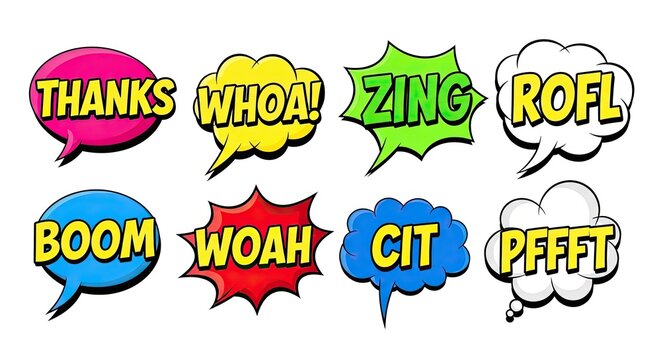 Comic book speech bubbles with various expressions