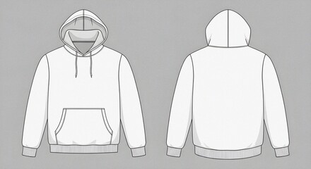 Plain White Pullover Hoodie Ready for Customization Clean Studio Flat Lay Concept Detailed Vector Fashion Sketch