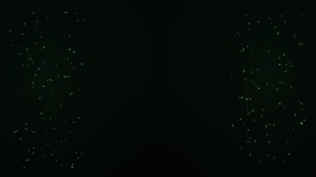 Green dots and lines connect on black, forming abstract networks