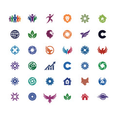 Colorful minimalist abstract icons set for business, technology, and lifestyle