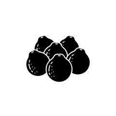 A cluster of blackberries depicted in a minimalist, black and white silhouette style.