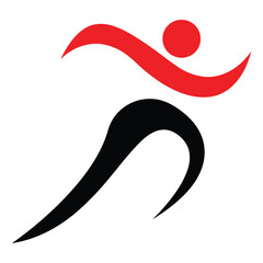 Dynamic minimalist running silhouette with red accent vector icon