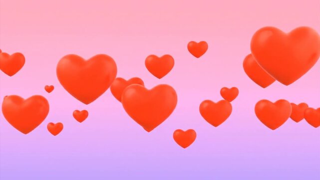 Red Hearts Floating on Pink Purple Background.