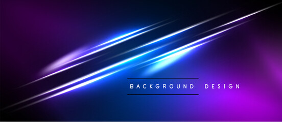 Naklejka premium Abstract background features vibrant blue, purple gradients. Diagonal light streaks create dynamic visual effect. Minimalist text reads background design.