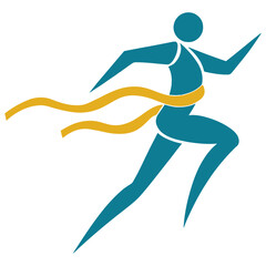 Dynamic runner crossing finish line with victory ribbon - minimalist sports vector