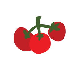 Simple tomato illustration featuring a small cluster of ripe tomatoes in flat vector style. Clean hand drawn artwork for food branding and minimal packaging designs.