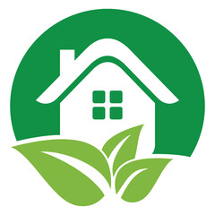 Eco-friendly home with green leaf accent - minimalist vector icon