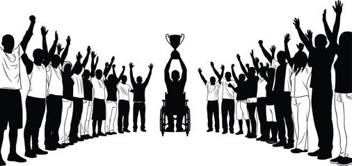 Title: Silhouettes of people reading books and students studying in a library setting with bookshelves and plants, representing literacy and academic education. © Hey There