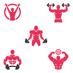 Stylish flat design fitness icons set - gym workout vector illustrations