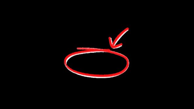 Simple red arrow pointing to oval shape on black background